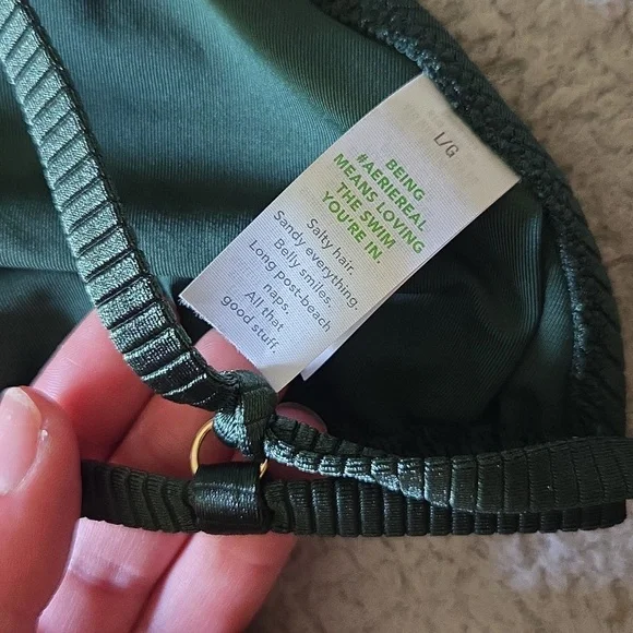 NWT Aerie Metallic Shine Rib String Triangle Bikini Top in Sycamore - Picture 8 of 11